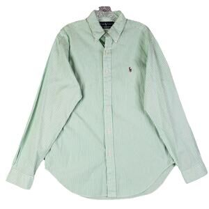 Polo Ralph Lauren Shirt Mens Size 16 Large Green Stripe Button Down Oxford LS